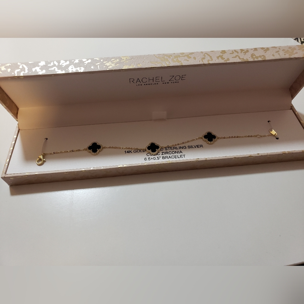 Rachel Zoe Gold Bracelet with Black Clover Accents